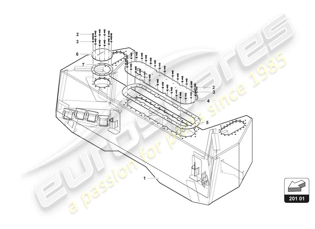 lamborghini gt3 evo (2018) diagrama de piezas del tanque de combustible