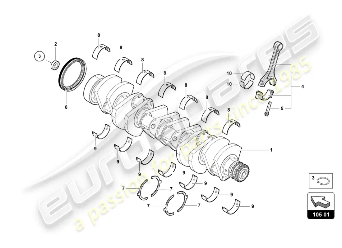 lamborghini sian (2021) cigüeñal con cojinetes diagrama de piezas