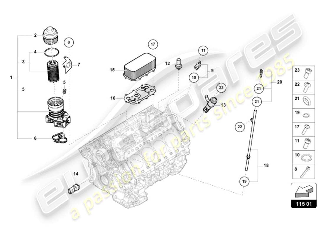 lamborghini urus (2020) diagrama de piezas del elemento filtrante de aceite
