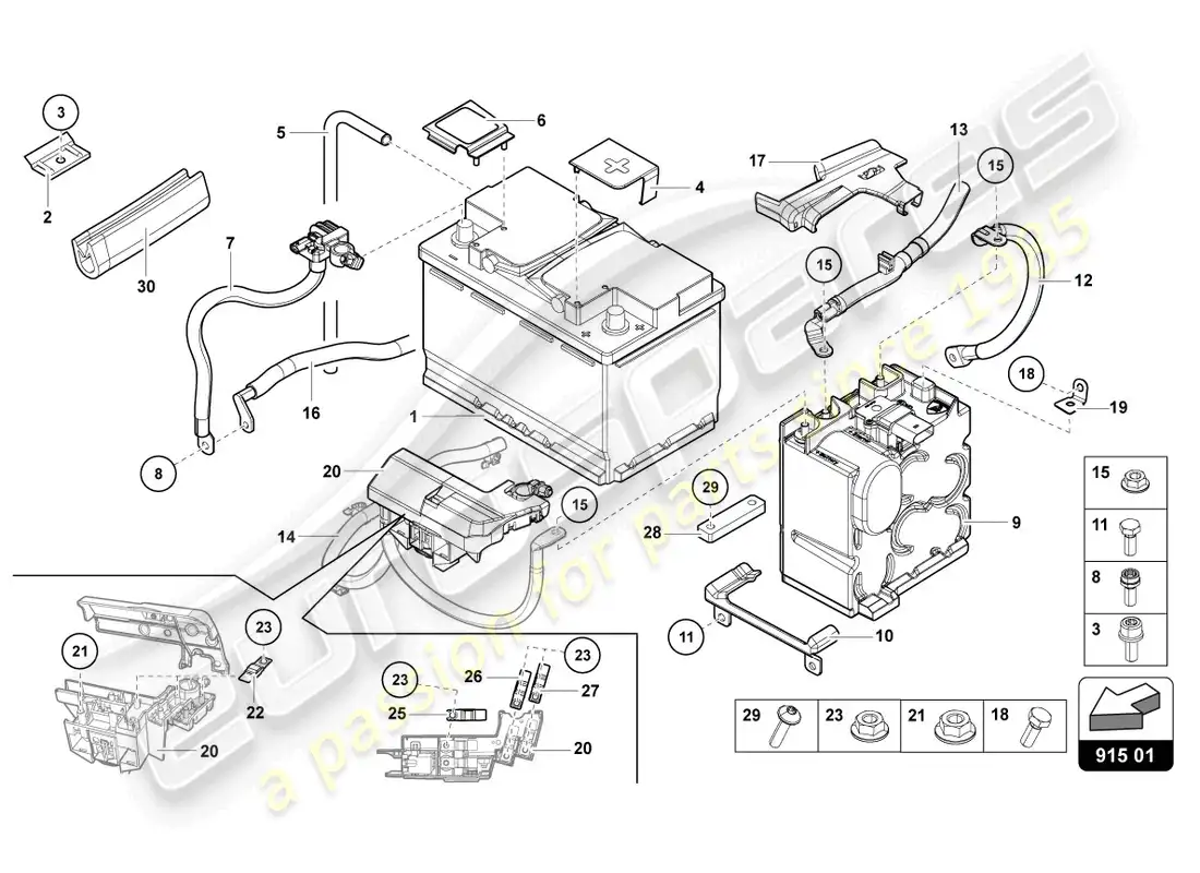 lamborghini lp700-4 coupe (2016) batería diagrama de piezas