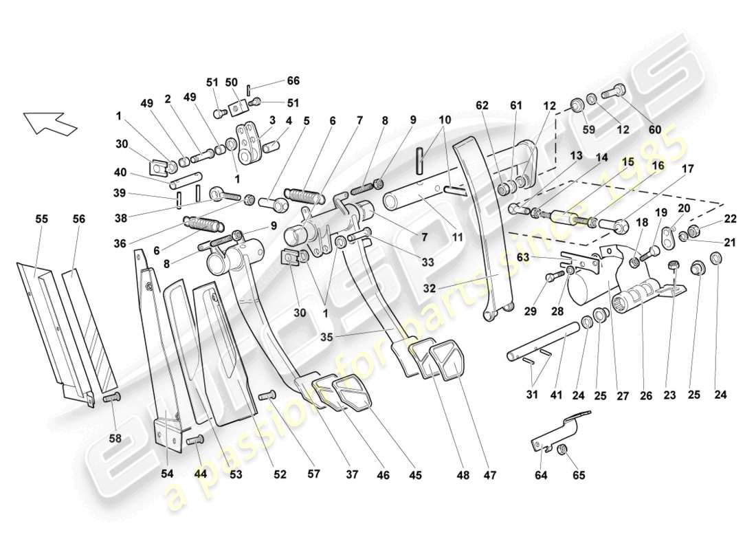 lamborghini reventon freno y aceleración. palanca mecanica. diagrama de piezas