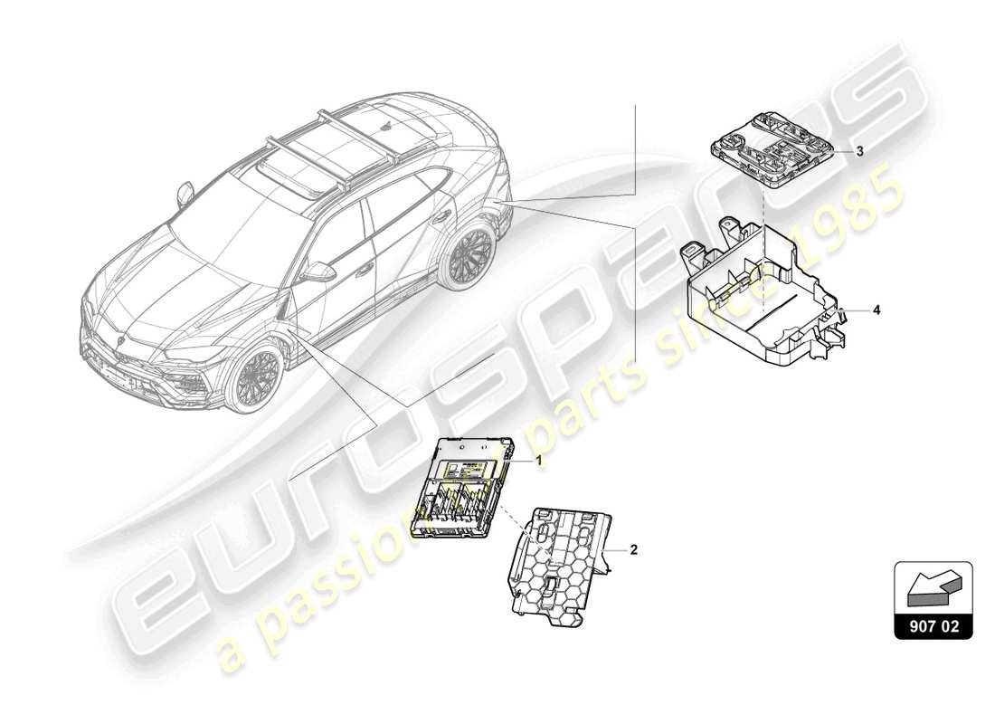 lamborghini urus performante (2023) unidad de control de alimentación a bordo diagrama de piezas