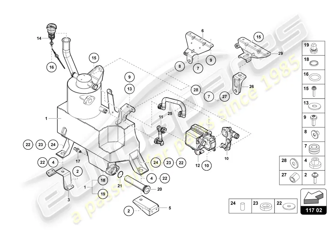 lamborghini lp700-4 roadster (2015) contenedor de aceite diagrama de piezas