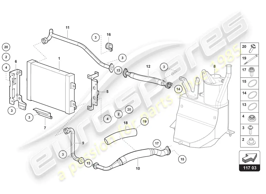 lamborghini lp700-4 roadster (2015) enfriador de aceite diagrama de piezas