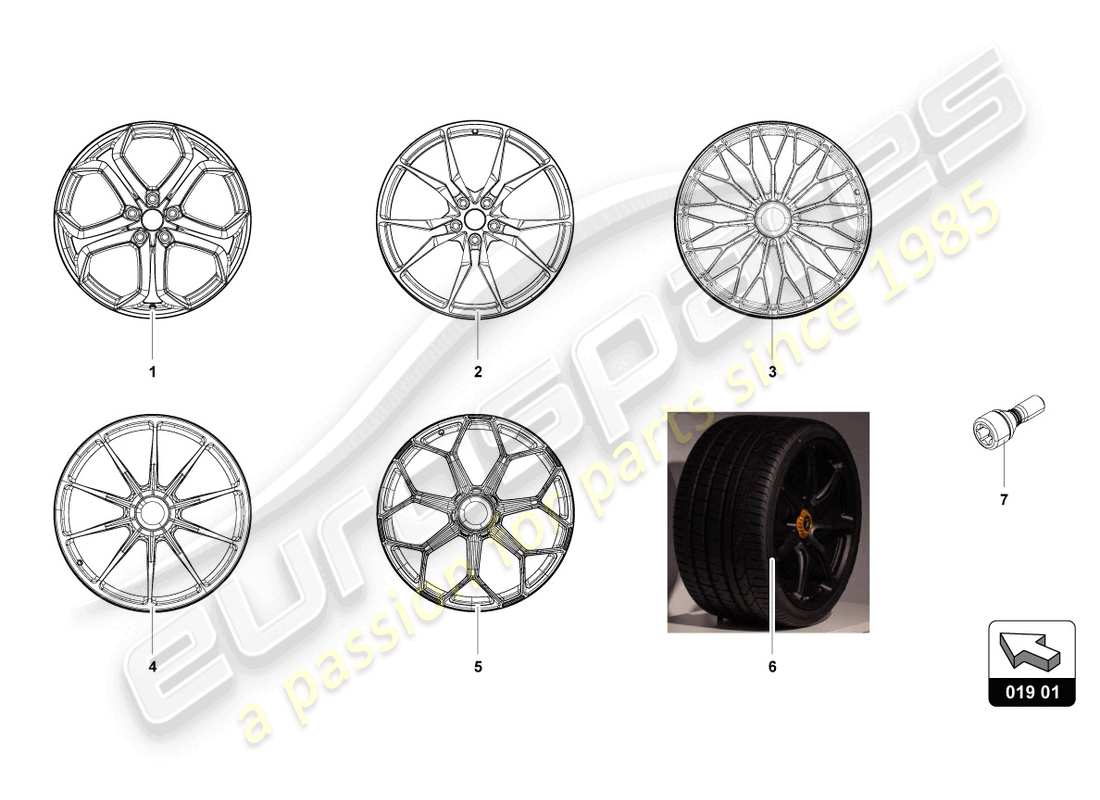 lamborghini aventador ultimae (accessories) diagrama de piezas de llanta