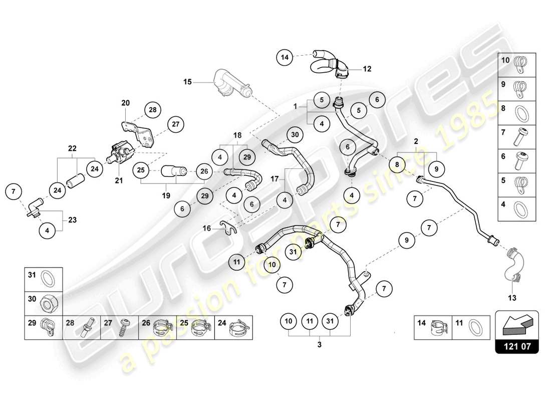 lamborghini urus (2021) diagrama de piezas del sistema de refrigeración