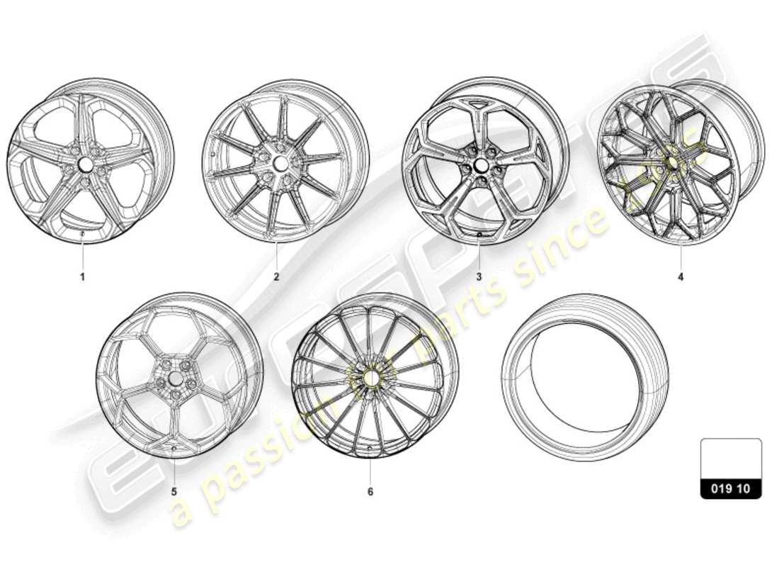lamborghini urus performante (accessories) diagrama de piezas de la rueda completa