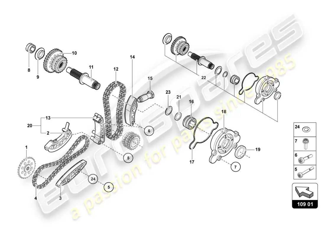 lamborghini centenario coupe (2017) cadena de distribución diagrama de piezas