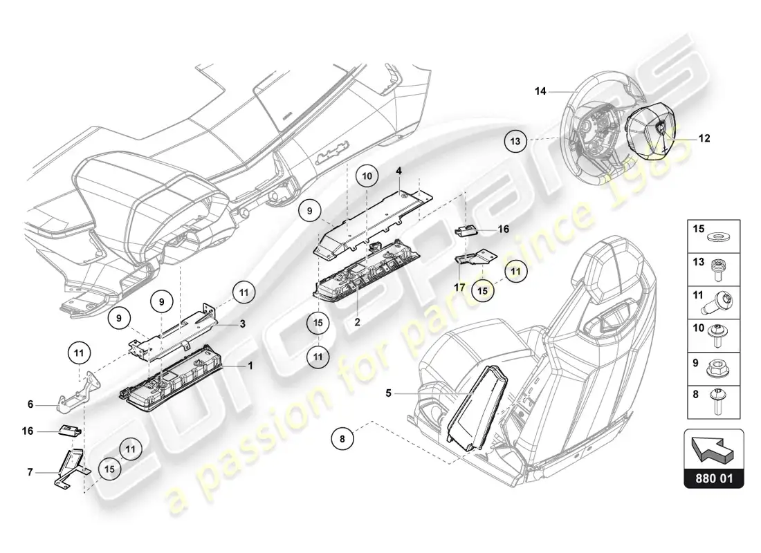 lamborghini sian (2020) unidad de bolsa de aire diagrama de piezas