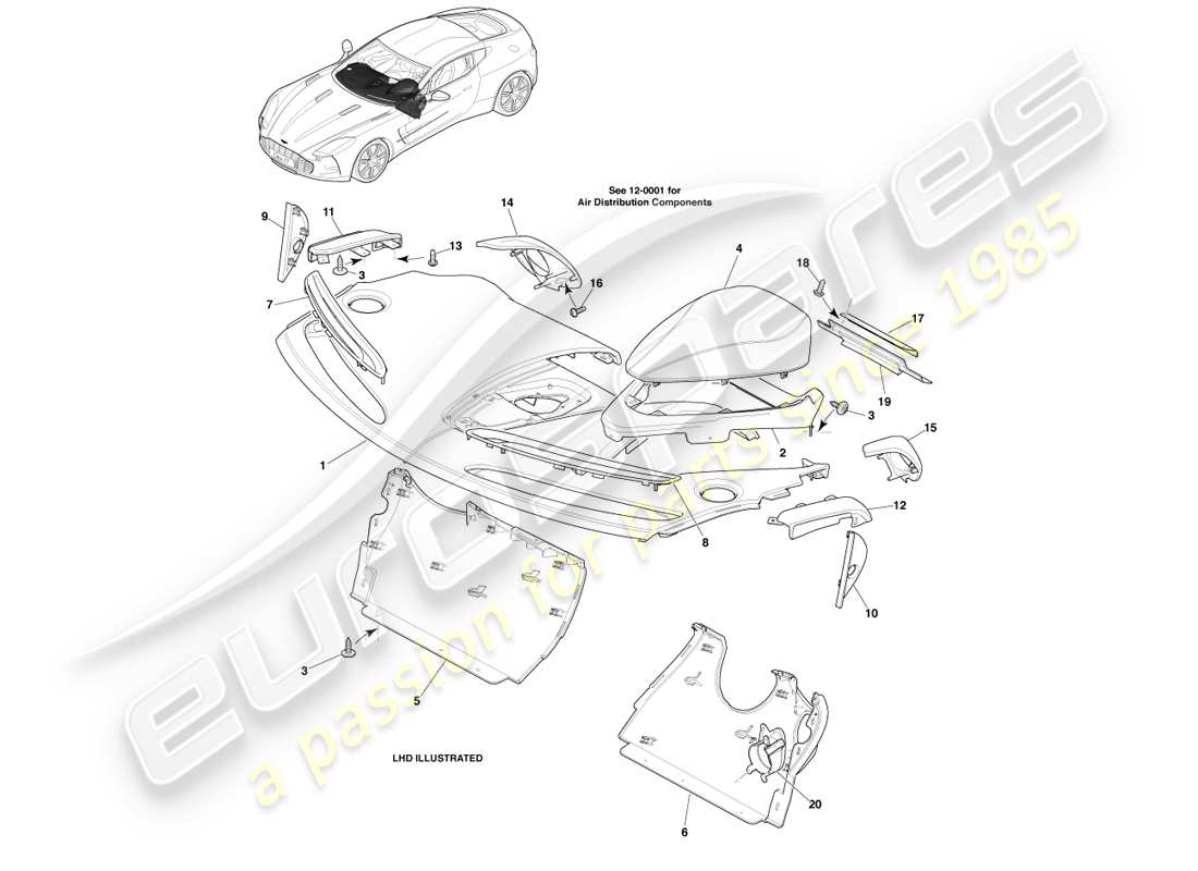 aston martin one-77 (2011) tablero de instrumentos diagrama de piezas