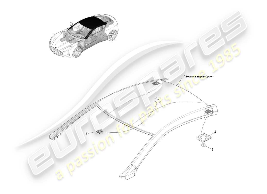 aston martin one-77 (2011) montaje del techo diagrama de piezas