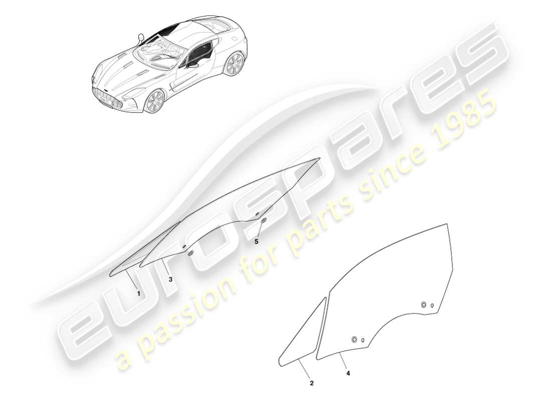 aston martin one-77 (2011) puerta de vidrio diagrama de piezas