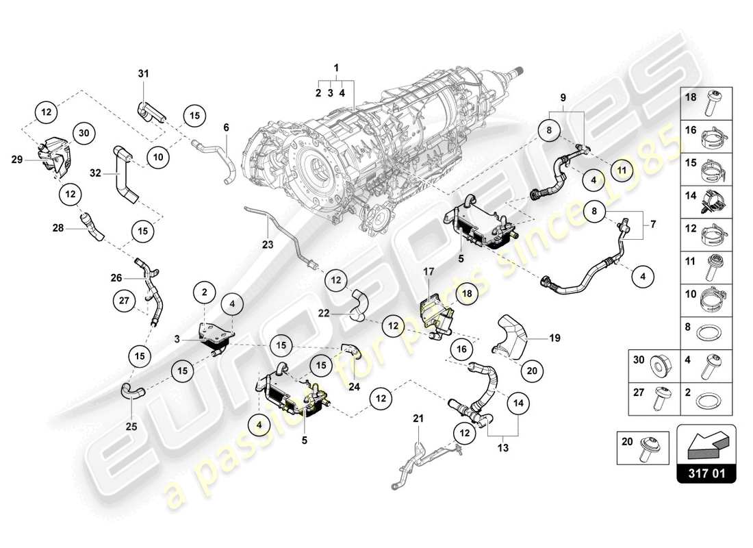 lamborghini urus (2021) sistema de enfriamiento para aceite de engranajes diagrama de piezas