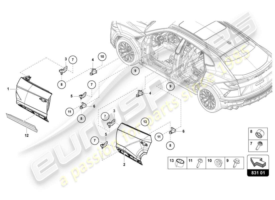 lamborghini urus (2021) diagrama de piezas de la puerta