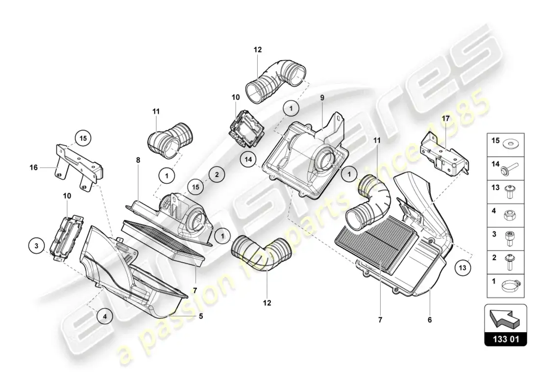 lamborghini lp700-4 roadster (2016) filtro de aire diagrama de piezas