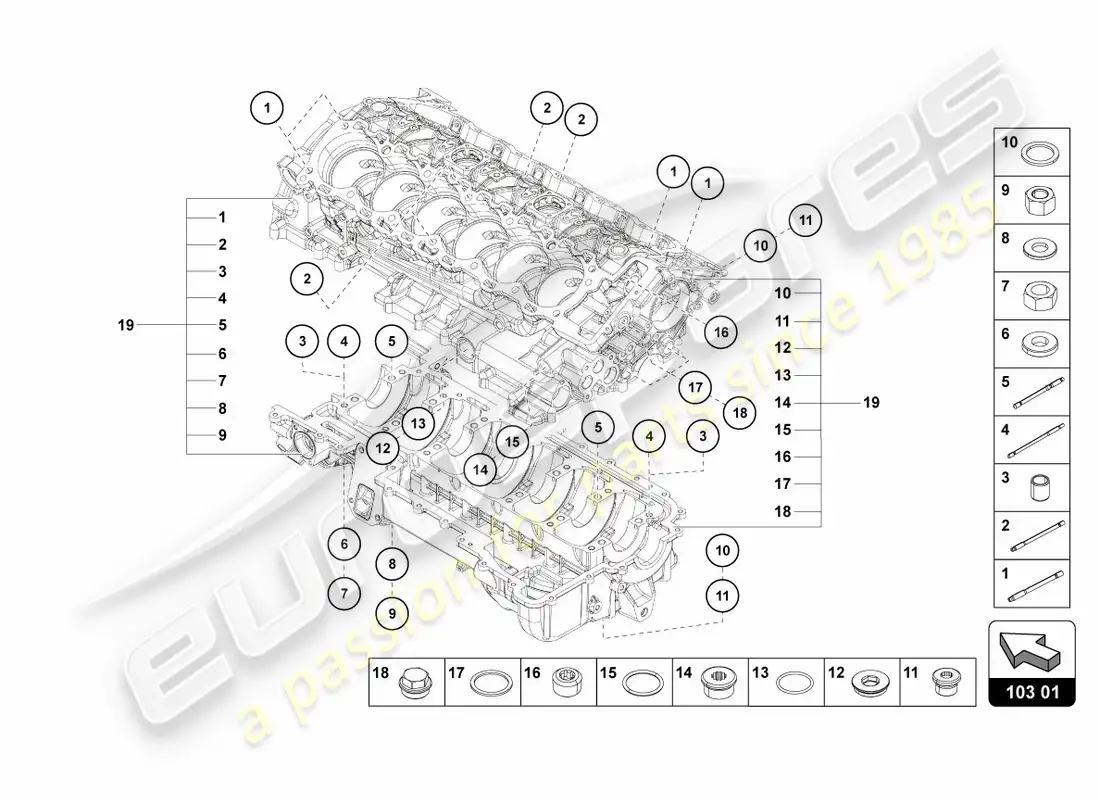 lamborghini centenario roadster (2017) bloque de motor diagrama de piezas