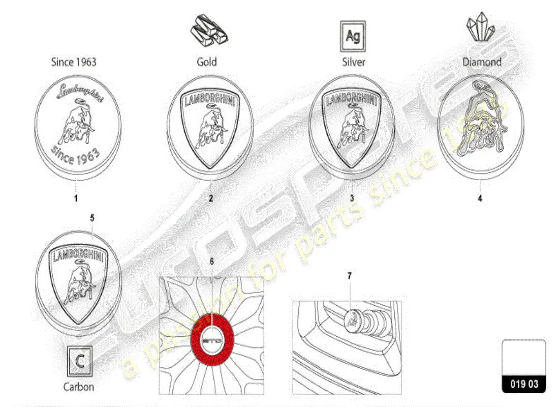 lamborghini huracan evo spyder (accessories) diagrama de piezas de la tapa del cubo