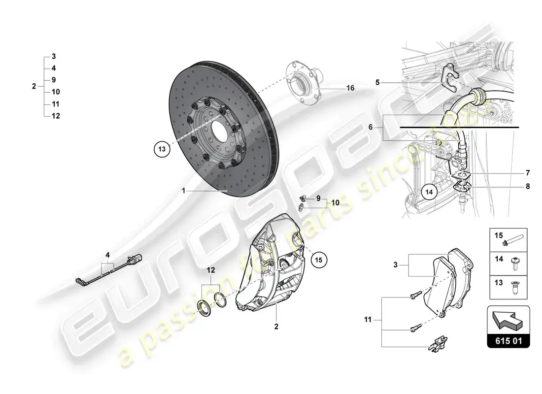 lamborghini lp700-4 roadster (2017) disco de freno delantero diagrama de piezas