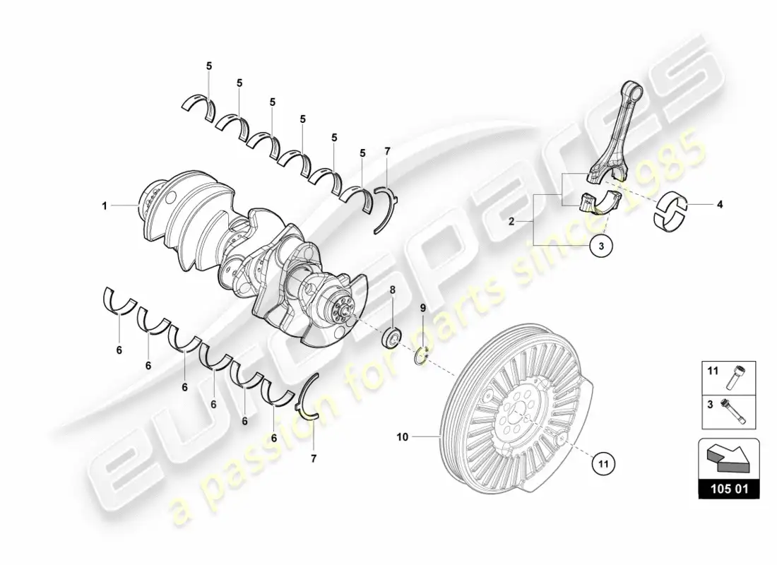 lamborghini lp600-4 zhong coupe (2015) cigüeñal con cojinetes diagrama de piezas