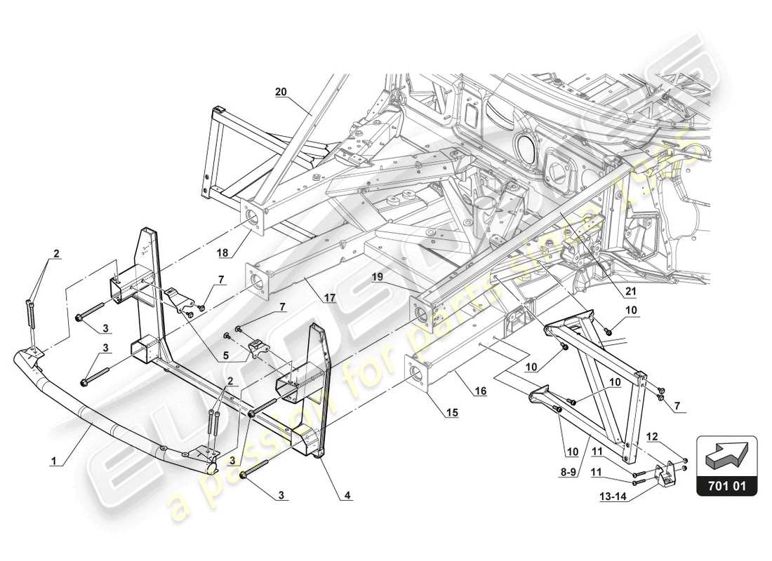 lamborghini 2018 (gt3 evo) diagrama de piezas del marco frontal