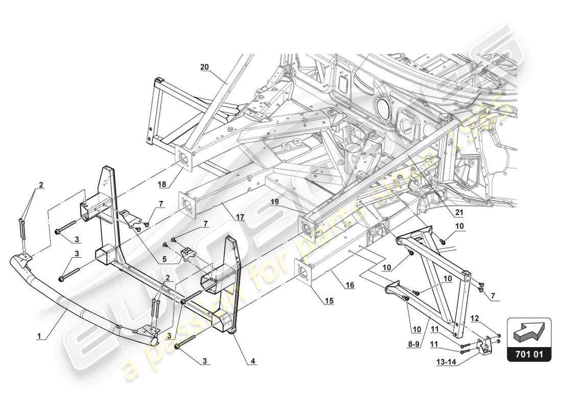 lamborghini gt3 evo (2018) diagrama de piezas del marco frontal