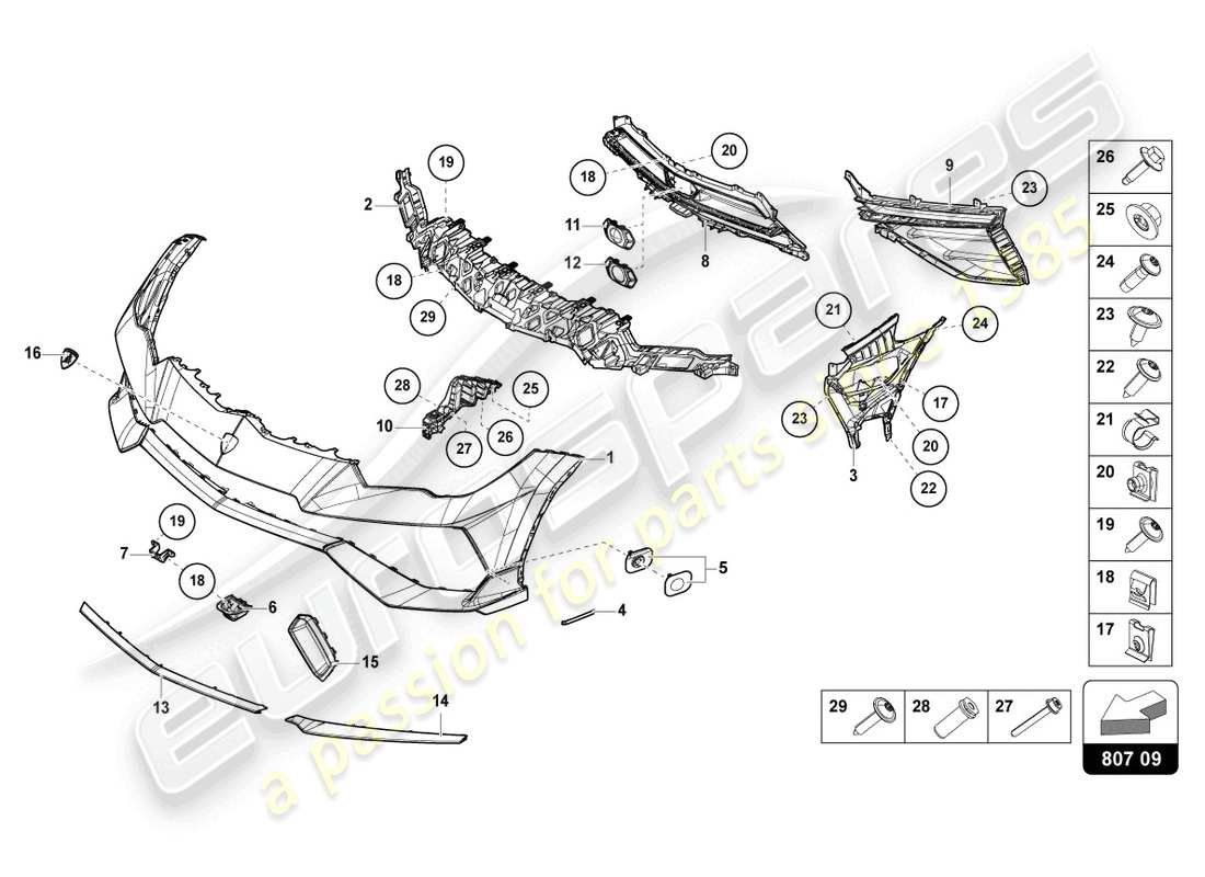 lamborghini urus performante (2023) diagrama de pieza del parachoques delantero