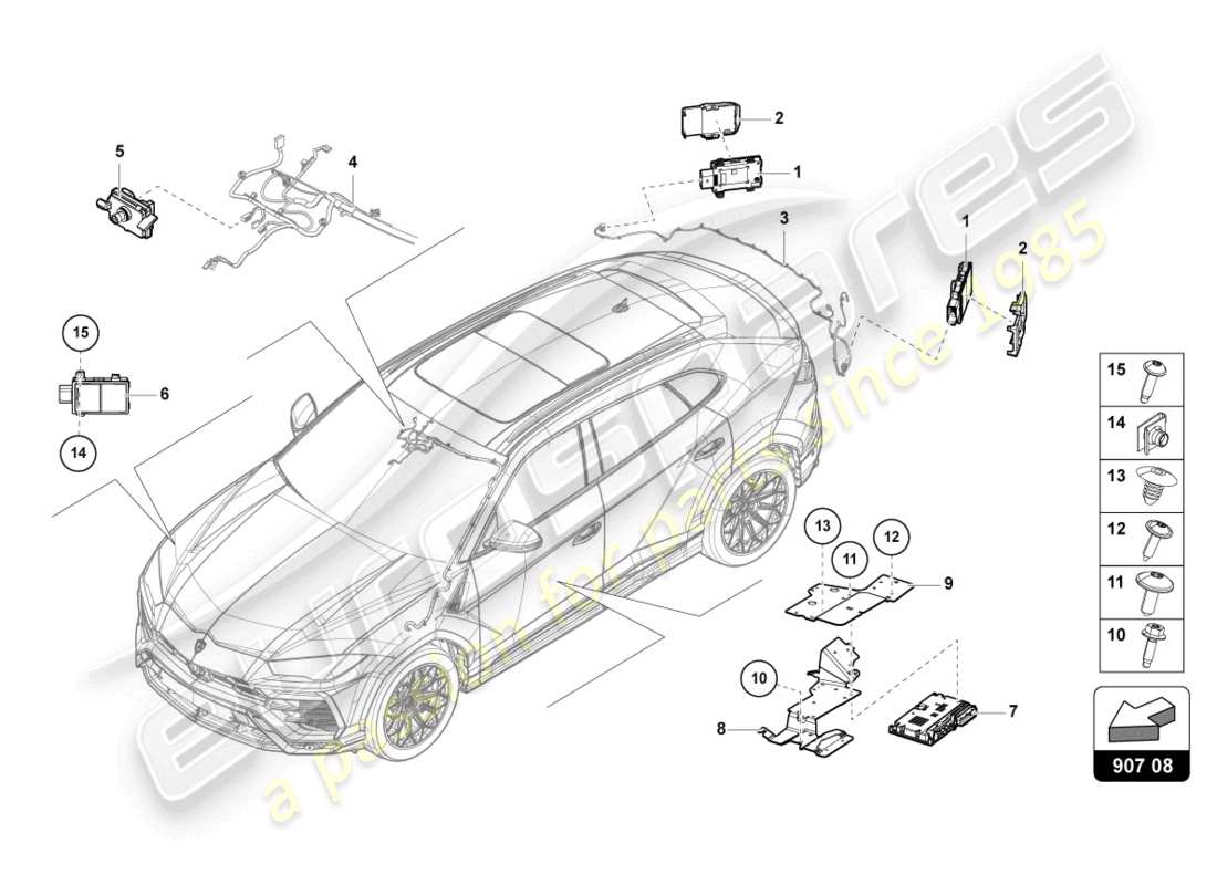 lamborghini urus performante (2023) unidad de control para asistencia de cambio de carril diagrama de piezas