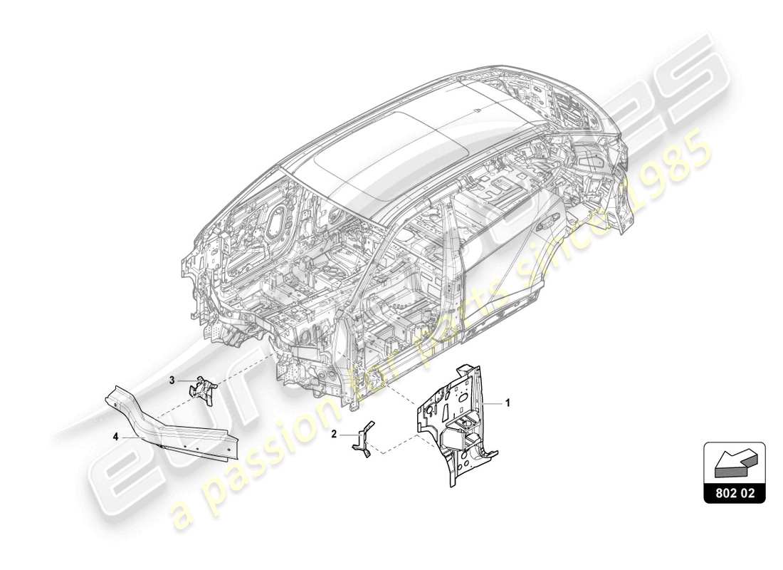 lamborghini urus performante (2023) piezas seccionales para la sección lateral diagrama de partes