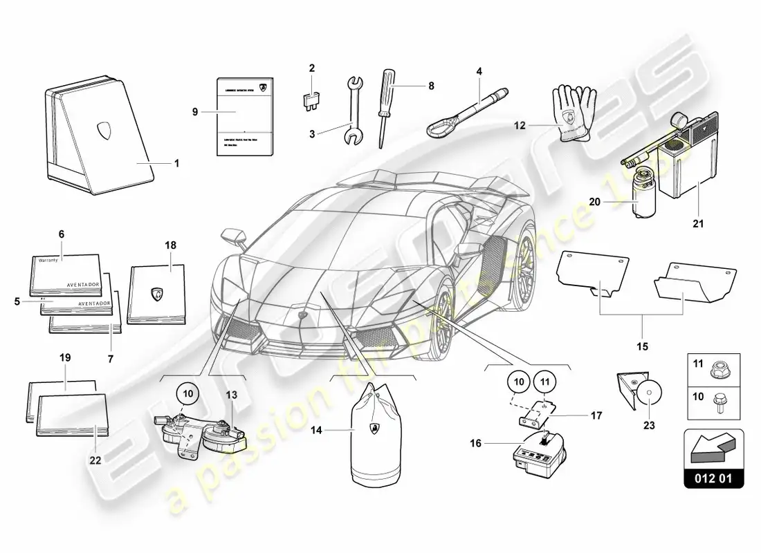 lamborghini centenario coupe (2017) herramientas del vehículo diagrama de piezas