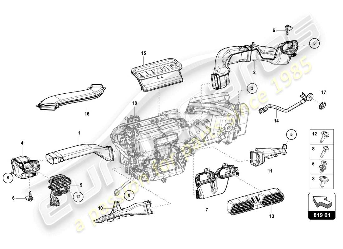 lamborghini urus (2021) diagrama de piezas de ventilación