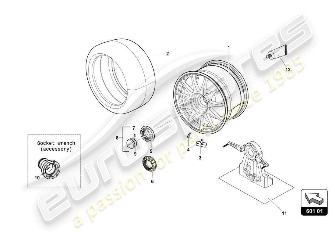 lamborghini super trofeo evo 2 (2022) neumáticos delanteros y traseros diagrama de piezas