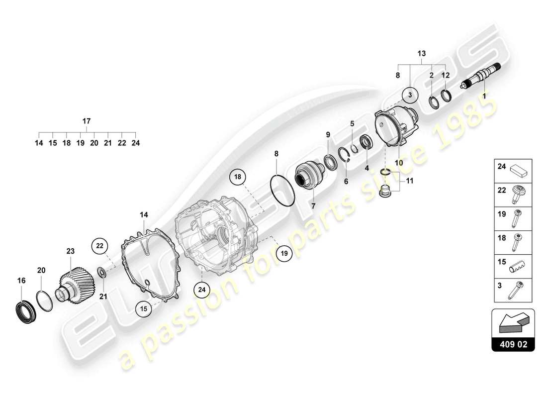 lamborghini urus performante (2023) diagrama de pieza del diferencial delantero