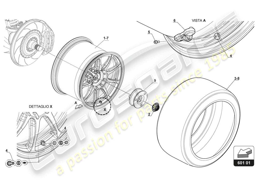 lamborghini 2017 (gt3) diagrama de piezas de ruedas
