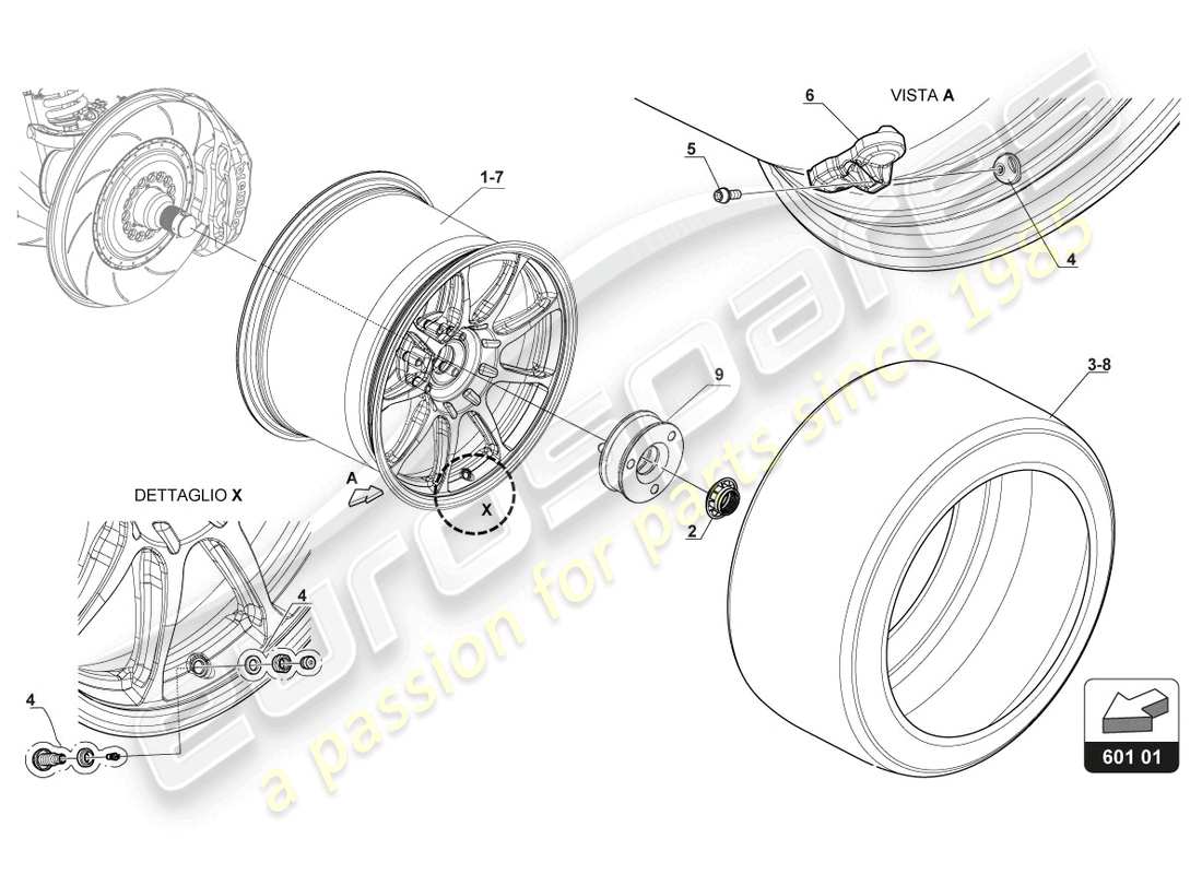 lamborghini gt3 evo (2018) diagrama de piezas de ruedas