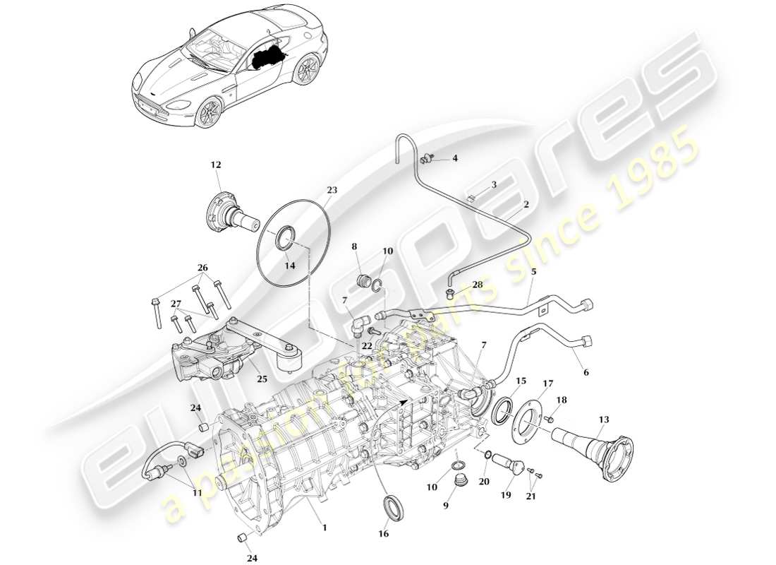 aston martin v8 vantage (2007) diagrama de piezas de transmisión, manual, 6 velocidad