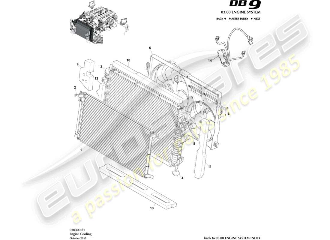 aston martin db9 (2010) diagrama de piezas de refrigeración del motor (ajuste de línea)