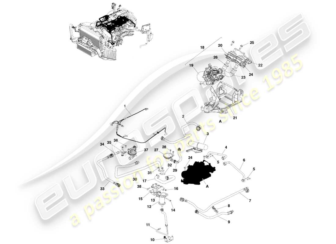 aston martin v8 vantage (2007) diagrama de piezas de control de emisiones