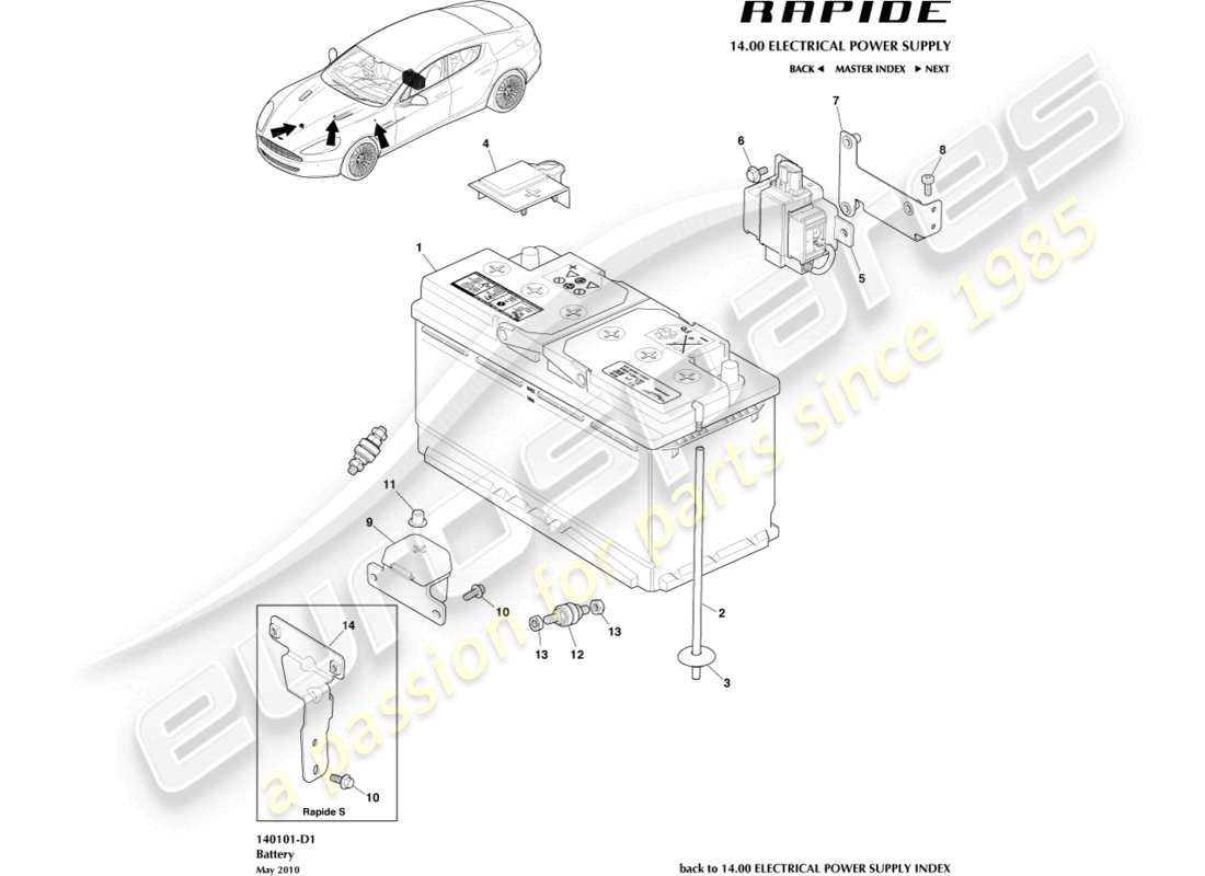 aston martin rapide (2017) diagrama de piezas de la batería