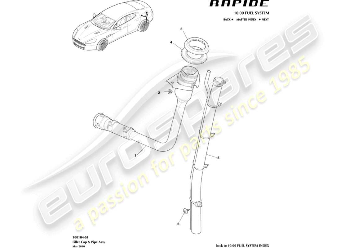 aston martin rapide (2010) diagrama de piezas del conjunto de llenado de combustible