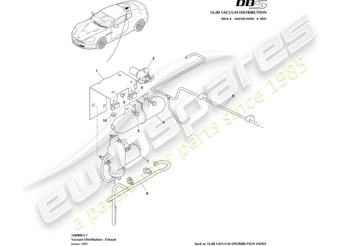 aston martin dbs (2012) distribución de vacío diagrama de piezas