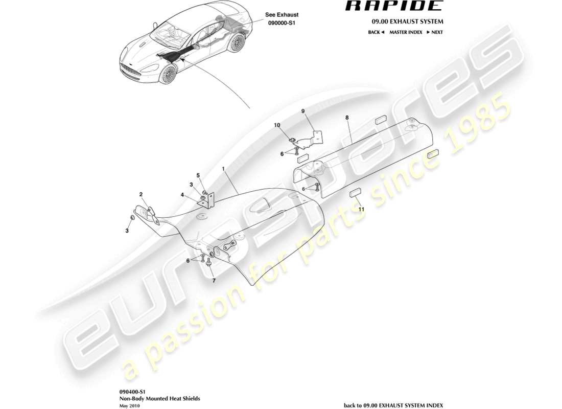 aston martin rapide (2014) escudos térmicos, traseros diagrama de piezas