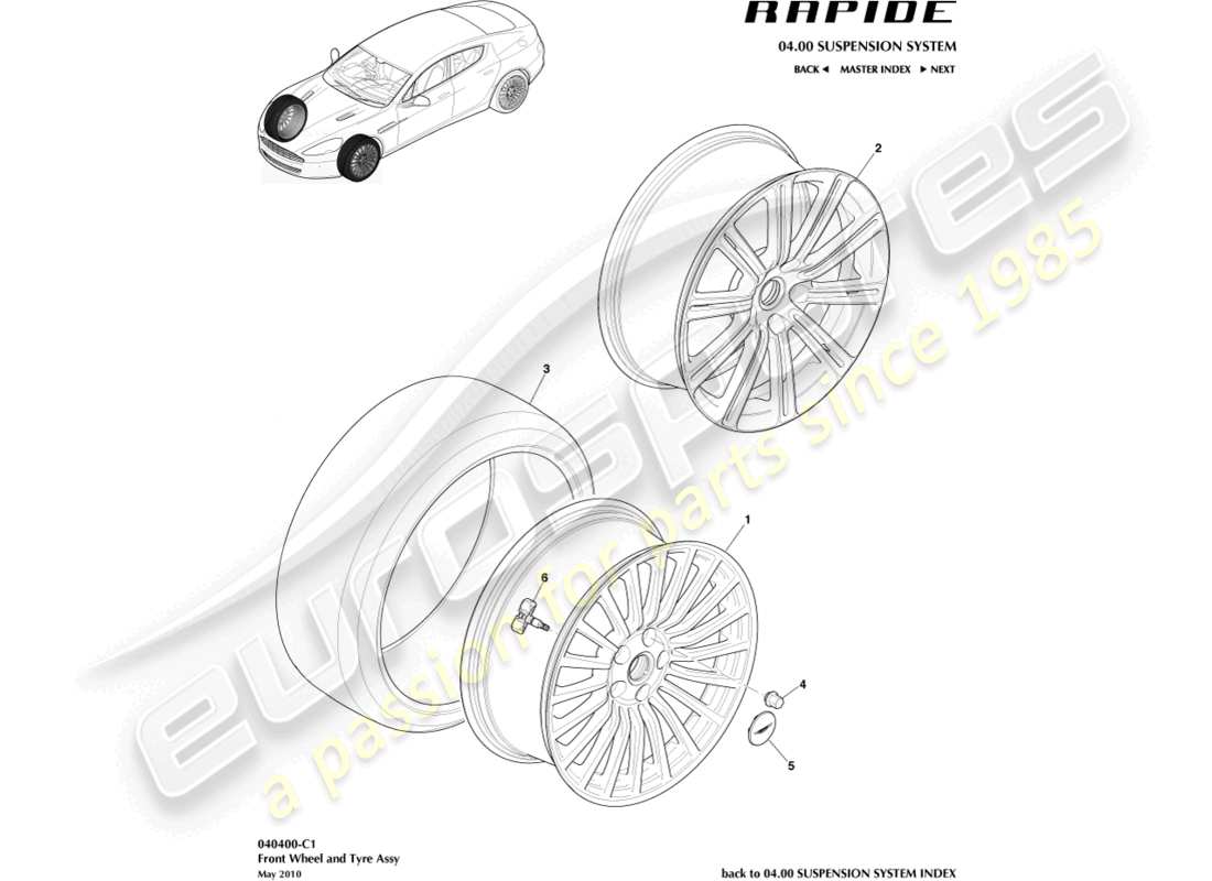 aston martin rapide (2010) rueda y neumáticos, parte delantera al diagrama de pieza 13my