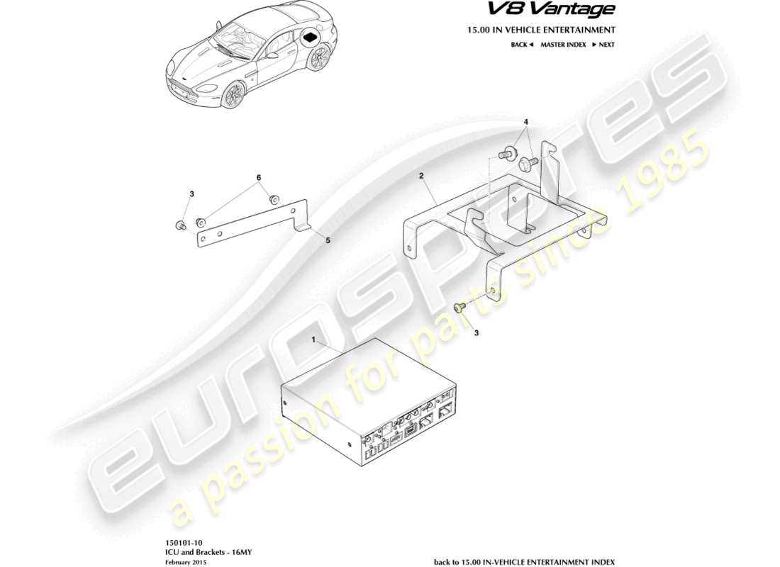 aston martin v8 vantage (2018) uci y soporte, diagrama de pieza 16my