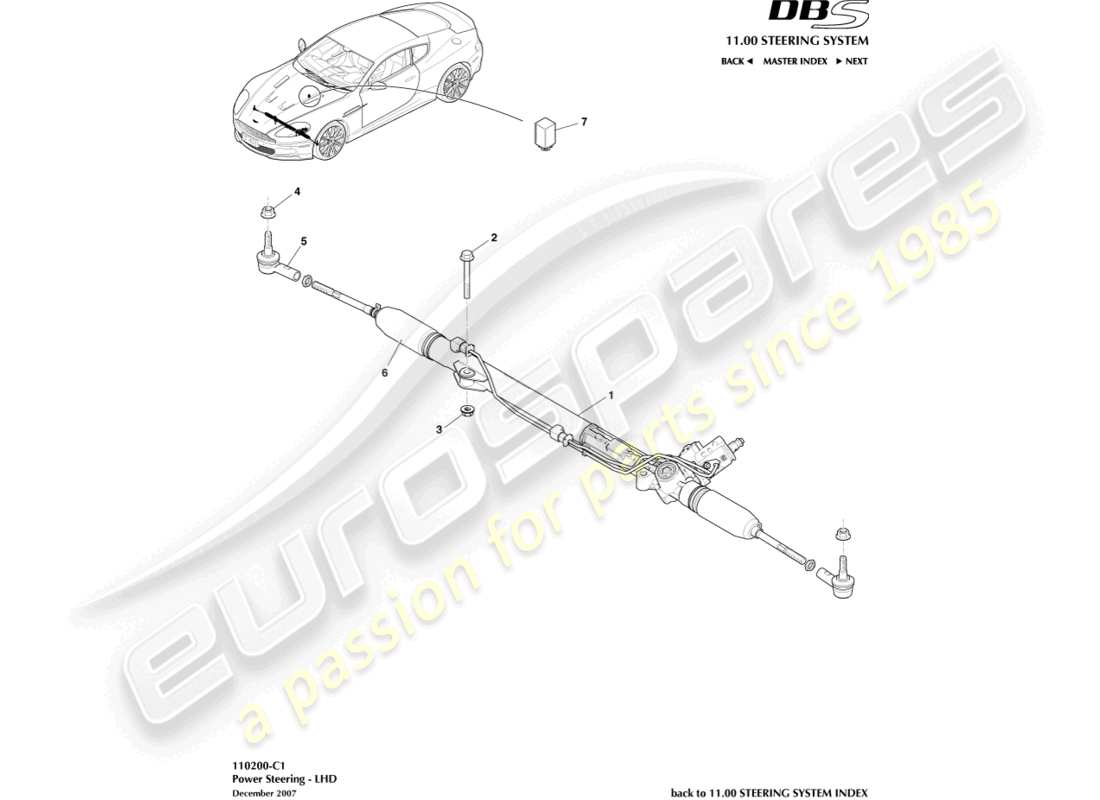 aston martin dbs (2012) dirección asistida, volante a la izquierda diagrama de piezas