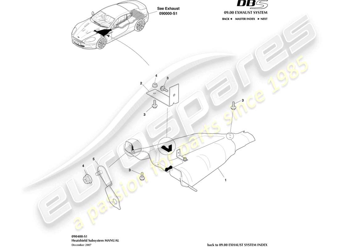 aston martin dbs (2013) subsistema de escudo térmico diagrama de piezas