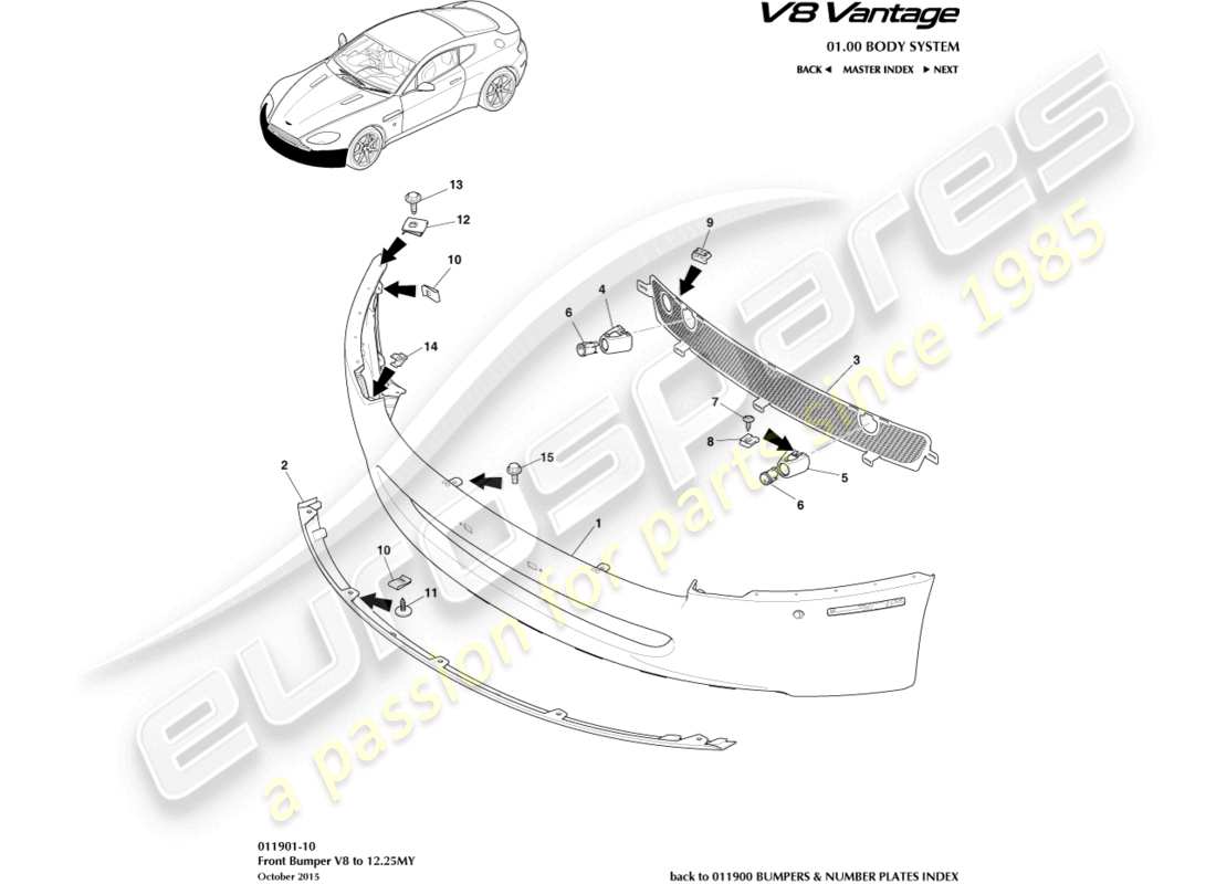 aston martin v8 vantage (2018) parachoques delantero, a 12.25my diagrama de pieza