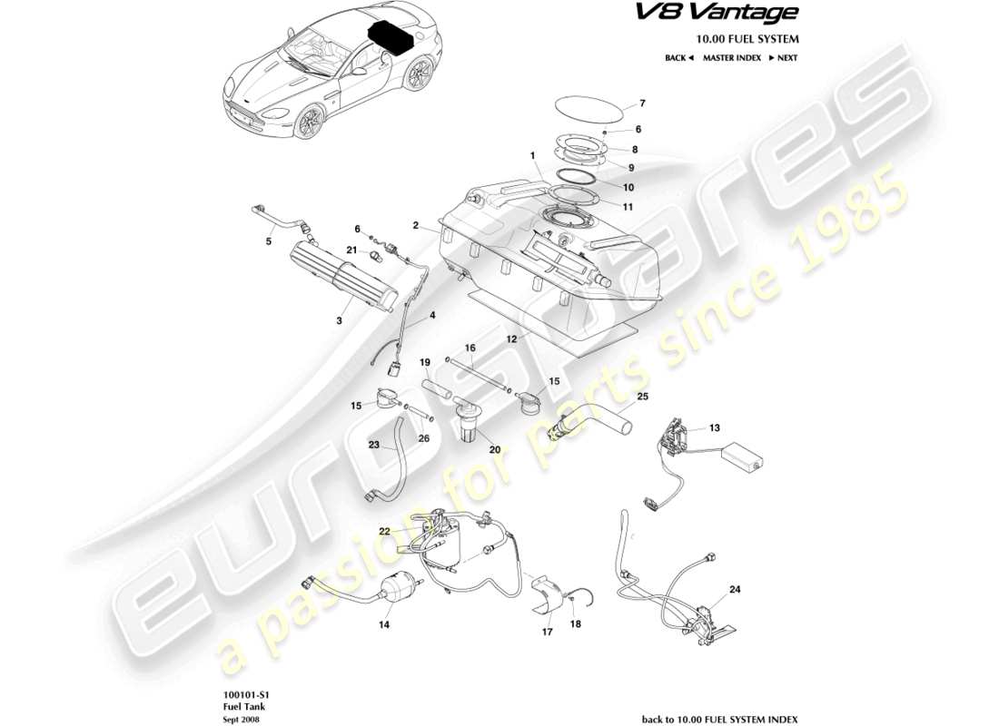 aston martin v8 vantage (2018) conjunto del tanque de combustible, al diagrama de pieza 13my
