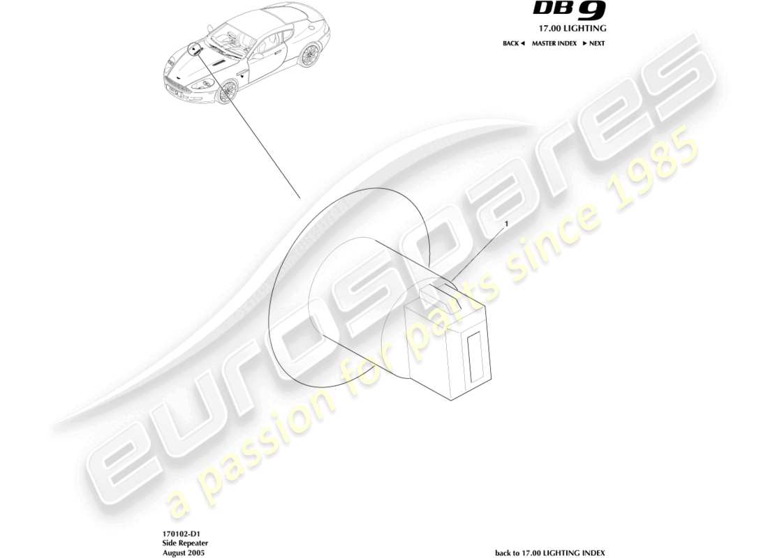 aston martin db9 (2005) diagrama de piezas de repetidores laterales
