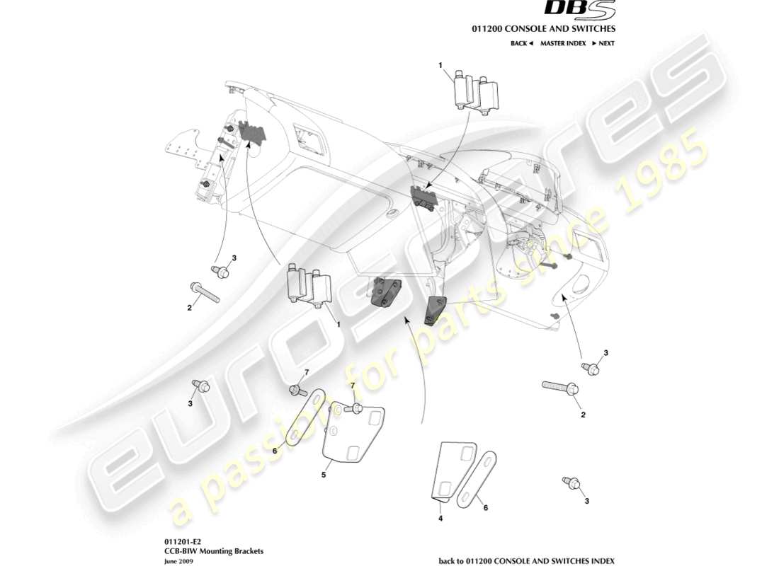 aston martin dbs (2009) soportes ccb a biw diagrama de piezas