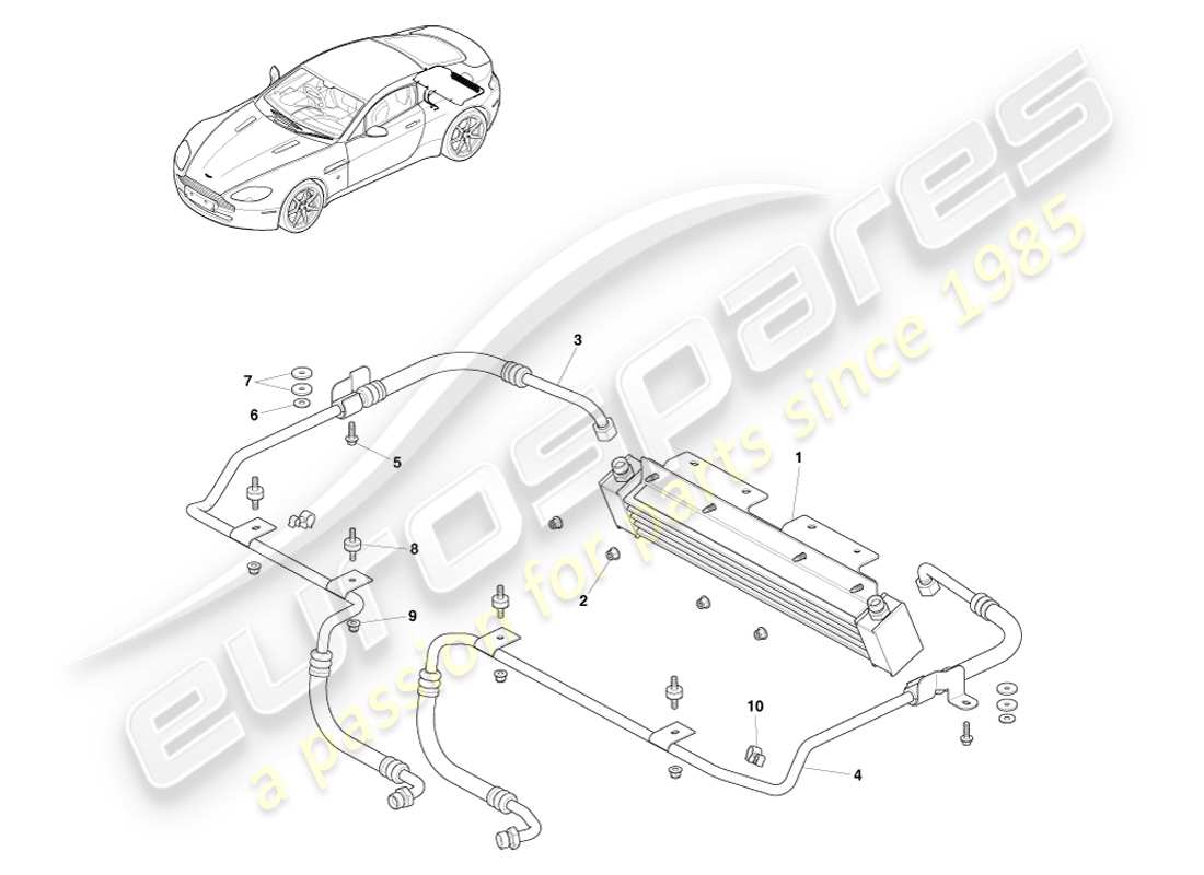 aston martin v8 vantage (2007) diagrama de piezas del enfriador de transmisión